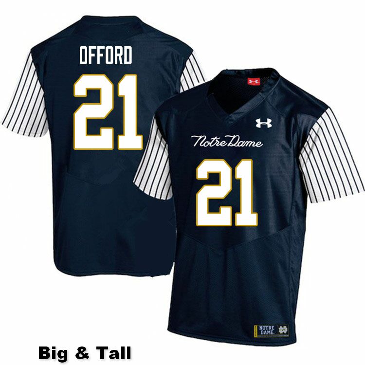 Men's NCAA Notre Dame Fighting Irish #21 Caleb Offord Stitched College Under Armour Authentic Navy Big & Tall Alternate Football Jersey OY10B56NF